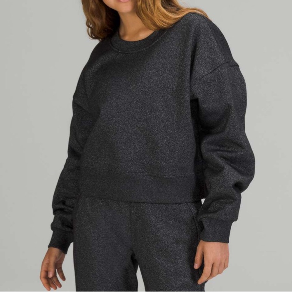 #222 NWT Lululemon Perfectly Oversized Cropped Crew *Sparkle Black Sz 12 (Rare)